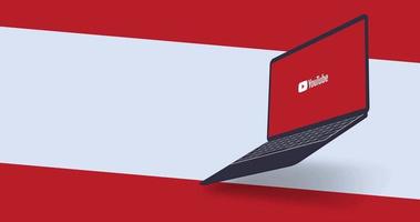 YouTube logo on laptop screen animation, motion design video