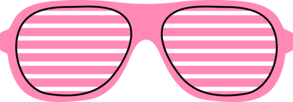 klassiek 80s 90s elementen in modern stijl vlak, lijn stijl. hand- getrokken PNG illustratie van retro of wijnoogst roze gestreept zonnebril, zomer accessoire. mode lapje, insigne, embleem, logo