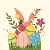 Easter eggs and rabbit. Easter greeting card. vector