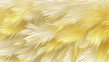 Generative AI, Beautiful light yellow closeup feathers, photorealistic background. Small fluffy yellow feathers randomly scattered forming