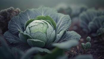 , Cabbage macro photorealistic illustration, agricultural vegetable. Nature organic healthy farm food concept, horizontal banner. photo