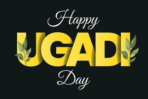 Happy ugadi greeting card. Happy Ougadi with creative kalash and puja thali vector