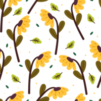 seamless pattern cartoon flower and leaves. botanical wallpaper for textile, gift wrap paper png