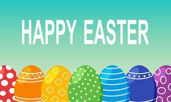 Happy Easter Poster with Rainbow Eggs on Blue Background vector