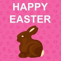 Happy Easter Card with Chocolate Bunny on Pink Pattern of Eggs vector