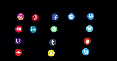 Instagram, Twitter, YouTube and Facebook logo reveal, social media icons pop out video
