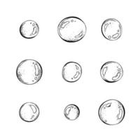 burbujas de agua, diferente. negro y blanco dibujado a mano ilustración en gráfico técnica. aislado, vector objetos desde el náutico gráficos recopilación. en eps formato. para decoración y diseño.