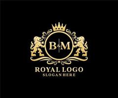 Initial BM Letter Lion Royal Luxury Logo template in vector art for Restaurant, Royalty, Boutique, Cafe, Hotel, Heraldic, Jewelry, Fashion and other vector illustration.