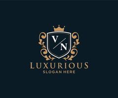 Initial VN Letter Royal Luxury Logo template in vector art for Restaurant, Royalty, Boutique, Cafe, Hotel, Heraldic, Jewelry, Fashion and other vector illustration.