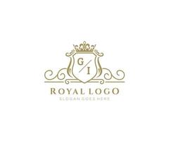 Initial GI Letter Luxurious Brand Logo Template, for Restaurant, Royalty, Boutique, Cafe, Hotel, Heraldic, Jewelry, Fashion and other vector illustration.