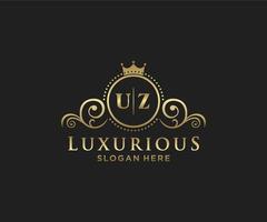 Initial UZ Letter Royal Luxury Logo template in vector art for Restaurant, Royalty, Boutique, Cafe, Hotel, Heraldic, Jewelry, Fashion and other vector illustration.