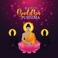 Happy buddha purnima, gautam buddha meditating, vector illustration