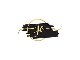 Monogram Je Signature Logo, Luxury JE Brush And Golden Signature logo vector