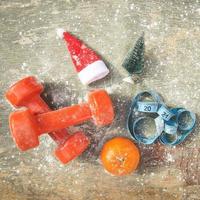 Concept to succeed in sport in new year 2021. Top view. Flat lay. Toned image. photo