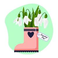 Snowdrop Day card, snowdrops in a rubber boot vector