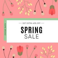 Spring Sale Banner Design with blossom flowers on pink Background. vector