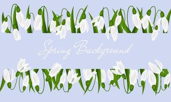 Background with Snowdrops isolated on blue background. Spring time vector