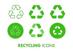 verde reutilizar reciclar estilos vector icono conjunto