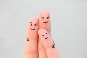 Fingers art of Happy family. Concept gay couple with child. photo