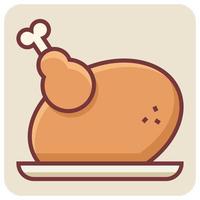 Filled color outline icon for chicken roast. vector