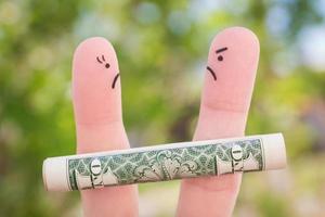 Fingers art of family during quarrel. Concept of man and woman can not divide property after divorce. photo