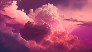 , Pink magenta fantastic clouds, sky and landscape. Gentle colors and with bright lights photo