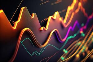 , stock market chart lines, financial graph on technology abstract background represent financial crisis, financial meltdown. Technology concept, trading market concept. photo