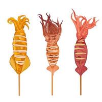 grilled squid isolated on white backhround. vector