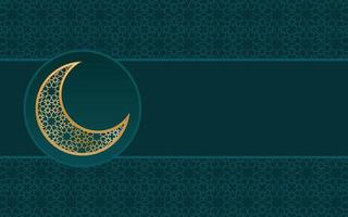 Abstract Gold moon with detailed arabic pattern design, luxury green background design vector