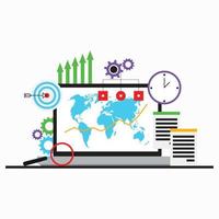 global económico y estadístico, análisis de desarrollo en todo el mundo negocio. vector de análisis global crecimiento mercado, económico desarrollo y inversión ilustración