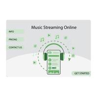 Music streaming online service landing web page. Vector illustration. Online audio landing, web music streaming service, media technology, cartoon logo, internet radio, broadcast website