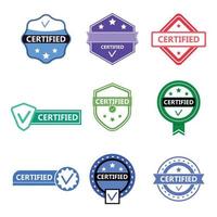 Certified product and partner of label and badge of collection. Vector illustration. Business partner certificate, guaranteee product, stamp of check service, isolated verification