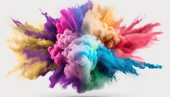 , Flowing isolated colorful sand and powder with splashes. Bright banner, 3D effect, modern macro realistic abstract background illustration, white background. photo