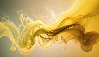 , Flowing light yellow smoke with splashes. Soft fluid banner, spring female mood, 3D effect, modern macro realistic abstract background illustration, ink in water effect. photo