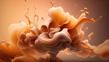 , Flowing light apricot crush smoke with splashes. Soft fluid banner, spring female mood, 3D effect, modern macro realistic abstract background illustration, ink in water effect. photo