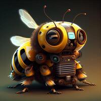 , Robot cyborg bee, concept blockchain and technology networks, yellow mechanical insect. Steampunk cyberpunk style, artificial intelligence photo