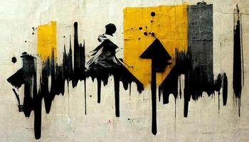 , Ink black street graffiti art on a textured paper vintage background, inspired by Banksy. photo