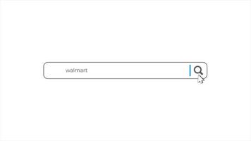 Word Walmart in search animation. Internet browser searching video