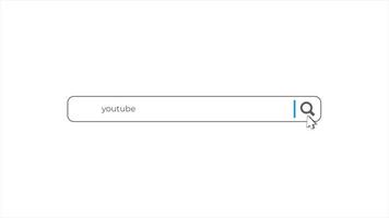 Word YouTube in search animation. Internet browser searching video