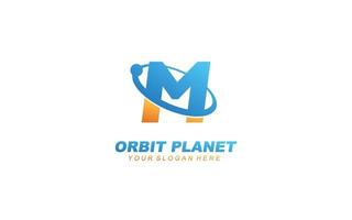 M planet logo design inspiration. Vector letter template design for brand.