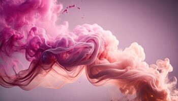 , Flowing light pink, viva magenta smoke with splashes. Soft fluid banner, spring female mood, 3D effect, modern macro realistic abstract background illustration, ink in water effect. photo