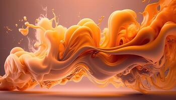 , Flowing light apricot crush smoke with splashes. Soft fluid banner, spring female mood, 3D effect, modern macro realistic abstract background illustration, ink in water effect. photo