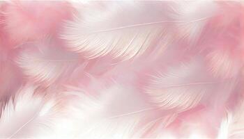Generative AI, Beautiful light pink closeup feathers, photorealistic background. Small fluffy pink feathers randomly scattered forming