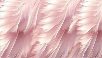 Generative AI, Beautiful light pink closeup feathers, photorealistic background. Small fluffy pink feathers randomly scattered forming