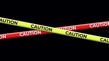 Yellow and red caution tape animation. Transparent background video