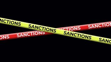 amarillo cinta con palabra sanciones alfa canal elemento animación. sanciones cruzar antecedentes video