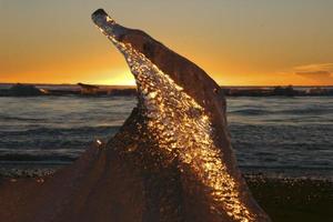 Ice on the beach at sunrise photo