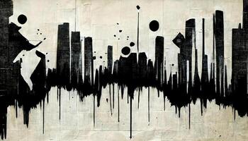 , Ink black street graffiti art on a textured paper vintage background, inspired by Banksy. photo