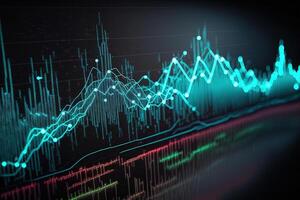 generativo ai, valores mercado gráfico líneas, financiero grafico en tecnología resumen antecedentes representar financiero crisis, financiero fusión de un reactor. tecnología concepto, comercio mercado concepto. foto