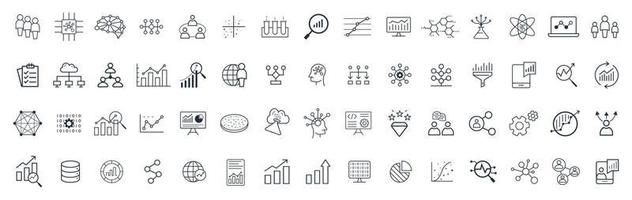 Big Data analysis, data engineering, and data science technology vector icon set.